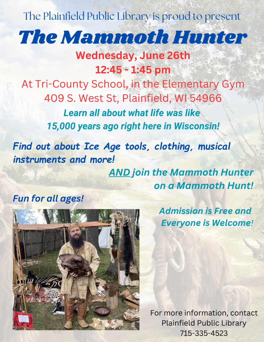 Come and meet the Mammoth Hunter!  June 26 at 12:45pm at TC School